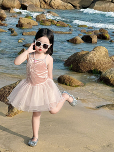 女童连衣裙2024夏款儿童芭蕾洋气吊带裙沙滩甜美网纱宝宝公主裙子