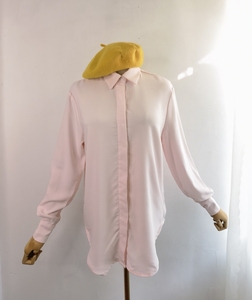 全新 外单Tronjori休闲宽松长款雪纺粉色衬衫