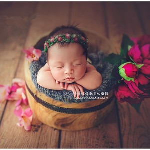 新生儿拍摄道具木盆宝宝拍照道具婴儿百天筐儿童摄影创意树皮木桶