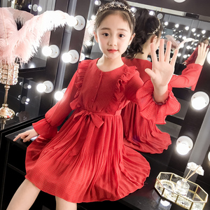 女童雪纺连衣裙秋装2021新款中大童圆点韩版长袖网红儿童洋气裙子