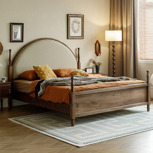 北美黑胡桃木床全实木美式复古1.5米1.8主卧双人床真皮软靠原木床