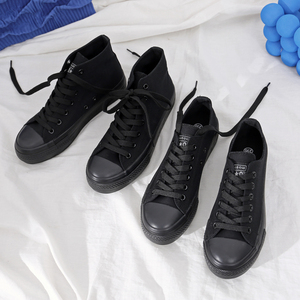 环球新款帆布鞋女韩版全黑透气布鞋低帮板鞋耐磨工作鞋软底高帮鞋