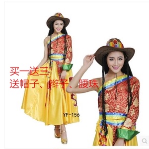 藏服唐古拉风新款藏族舞蹈服装康定情歌溜溜的女演出舞台装大摆裙