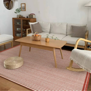 中古客厅地毯复古高级沙发茶几红色条纹家用卧室床边地垫免洗可擦