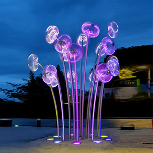 户外园林不锈钢蒲公英雕塑定制镜面灯光圆球抽象镂空水母落地摆件