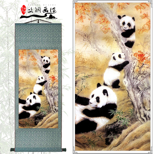 定制中华特色丝绸卷轴挂画装饰画熊猫出国外事礼品送老外朋友礼物