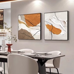 现代餐厅餐桌背景墙面挂画高级感饭厅歺厅正方形组合艺术肌理壁画