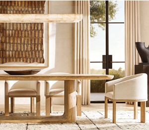 美国RH家具茶桌法式乡村复古实木长方形饭桌现代简约橡木西餐桌