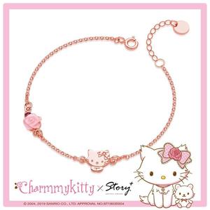 卡通可爱Hello Kitty凯蒂猫恰咪玫瑰金镀银手链(玫瑰金)戒指项链