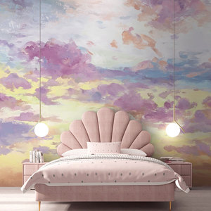 卡莎抽象天空油画墙纸客厅电视机背景墙壁纸彩色个性定做卧室墙布