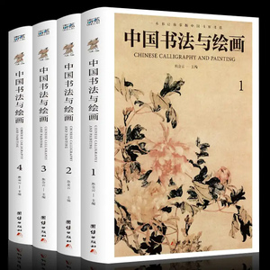 正版包邮 全4册中国书法与绘画 四色彩图详解中国古代书法起源绘画基础入门理论书籍书法技巧彩图详解珍藏版国画书法技巧入门参考