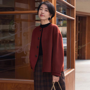 新中式冬装本命年红色短款呢子大衣女春秋洋气高级感羊绒毛呢外套