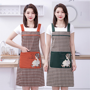 韩版时尚新款家用厨房做饭围裙加厚棉布透气无袖工作服背带围腰女