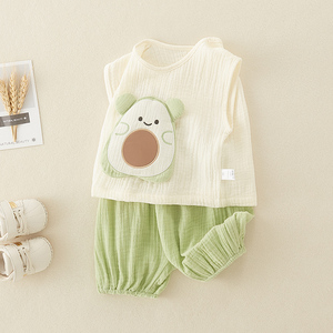 6一12月婴儿睡衣纱布家居服短裤两件套1岁半宝宝夏季套装分体薄款