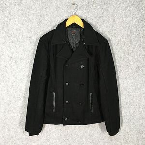 E519古着男士vintage 经典厚实休闲双排扣 黑色羊毛中短夹克外套