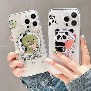 爱心熊猫可爱卡通磁吸透明适用于iPhone15苹果14Promax手机壳13硅胶12女15plus磁吸支架14网红小恐龙15Promax