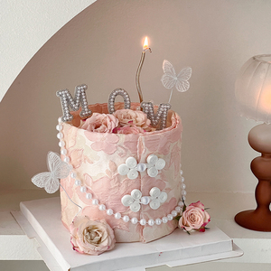 2024母亲节樱花浮雕布艺围边蛋糕装饰品珍珠MOM插件蕾丝蝴蝶装扮