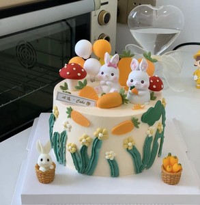 田园风蛋糕装饰可爱树脂小兔子摆件森系胡萝卜女孩生日蛋糕插件