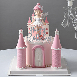 网红立体梦幻城堡生日蛋糕装饰品插牌芭蕾舞公主气氛布置插件摆件