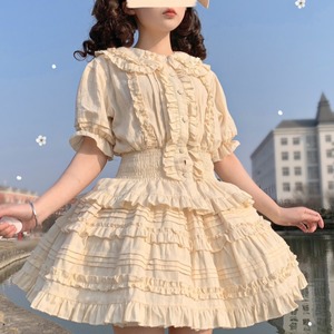 洛丽塔裙lolita内搭长袖娃娃领泡泡袖白衬衫短袖衬衣上衣女款夏季