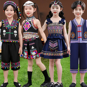 六一儿童夏季苗族演出服无袖彝族男女童中小学生服装少数民族服装
