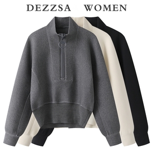DEZZSA2024春装新款休闲收腰宽松套头立领半拉链长袖空气棉卫衣女