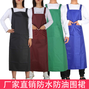 夏季背带家居情侣围裙韩版时尚厨房防水防油污工作服围腰成人白色