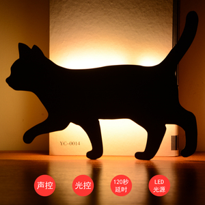 创意LED猫咪小狗剪影感应灯 动物造型墙壁装饰小夜灯 起夜喂奶灯