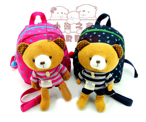 出口韩国 儿童书包男女宝韩版幼儿园书包防走失小熊双肩背包1-3岁