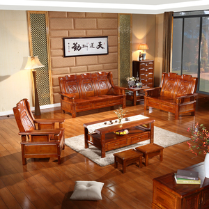 实木沙发经济型组合红椿木农村现代中式客厅沙发香樟木三人位家具