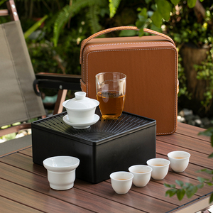 白瓷旅行茶具陶瓷盖碗茶壶茶杯白瓷家用简约中式整套便携式定制