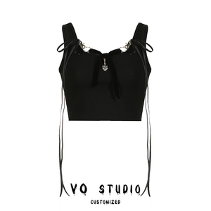 VOstudio 甜酷辣妹设计感蝴蝶结链条吊带黑色背心暗黑个性上衣女