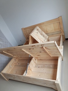 石家庄实木床松木原木箱体床硬板床架子床1.5米1.8米高箱床储物床