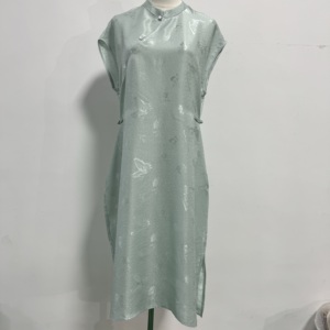 全萝3色 夏季真丝薄荷绿清新气质新中式改良旗袍立领宽松连衣裙