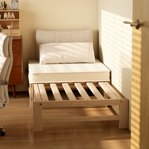 实木可推拉伸缩单人床卧室客厅两用带轮小户型省空间午休加固床架