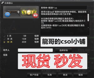 现货秒发 反恐精英CSOL 斯特林-断剑90天+无限超凡角色芯片30个