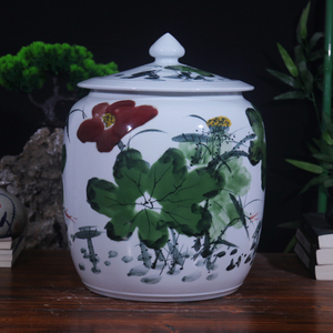 景德镇加厚陶瓷米缸家用带盖面粉缸30斤密封储物罐茶叶茶饼罐水缸