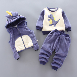 一周岁半2小男孩子宝宝冬装3女婴儿童恐龙衣服男童金丝绒三件套装