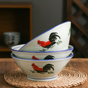 公鸡碗斗笠面碗陶瓷汤碗新中式餐具烩面碗家用老式怀旧不烫手的碗