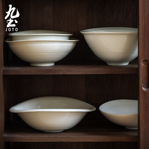九土日式陶瓷餐碗家用米饭碗大汤面碗草木灰手工复古餐具创意菜碗