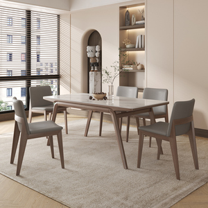 德利丰岩板餐桌椅子组合北欧风家用白蜡木现代简约长方形实木饭桌