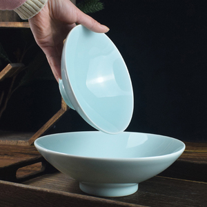 影青陶瓷汤面碗餐厅敞口碗斗笠碗家用中式炒菜碗商用面碗菜碗加字
