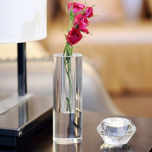 水晶小花瓶花插花器 书桌办公桌窗台装饰摆件 创意个性小花瓶摆件