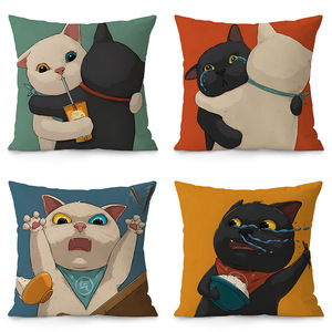 北欧动物卡通可爱猫咪情侣抱枕沙发客厅样板间绒面腰枕套靠枕靠垫