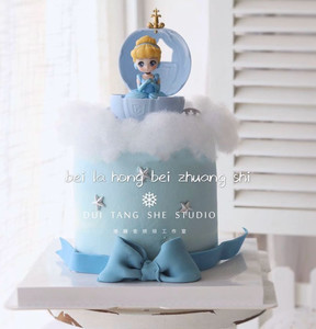 米拉同款卡通生日蛋糕装饰摆件扭蛋白雪公主爱莎人鱼公主蛋糕装饰