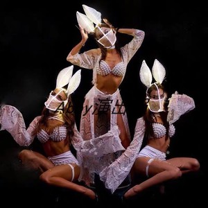 酒吧新款白色兔女郎gogo演出服唯美派对分体比基尼夸ds气氛舞蹈服