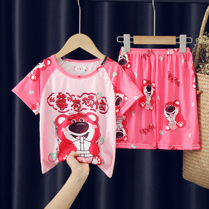 夏季儿童家居服短袖睡衣套装可爱卡通女童小男孩中大童薄款草莓熊