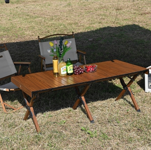 TOMOUNT 途盟铝合金蛋卷桌户外露营野餐桌折叠便携仿木桌便携餐桌