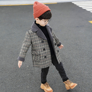 韩国男童中长款秋冬装外套2023新款儿童加绒呢子大衣宝宝洋气潮衣