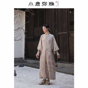 小鹿弥雅《春泥》原创小众设计新中式文艺古朴植物染灯笼袖长裙